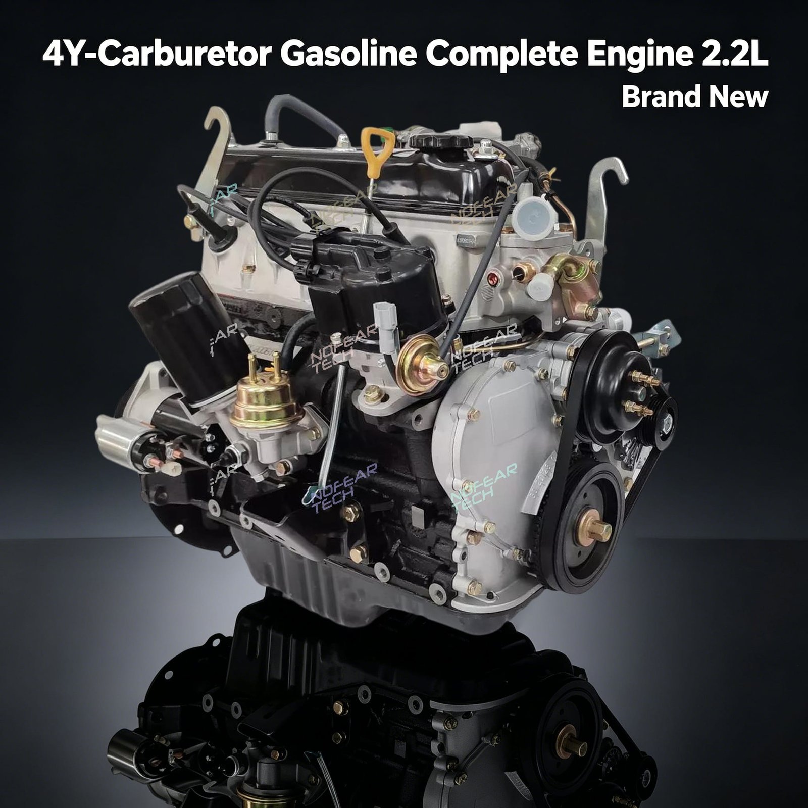 Toyota 4Y complete engine assembly front view – 2.2L carburetor