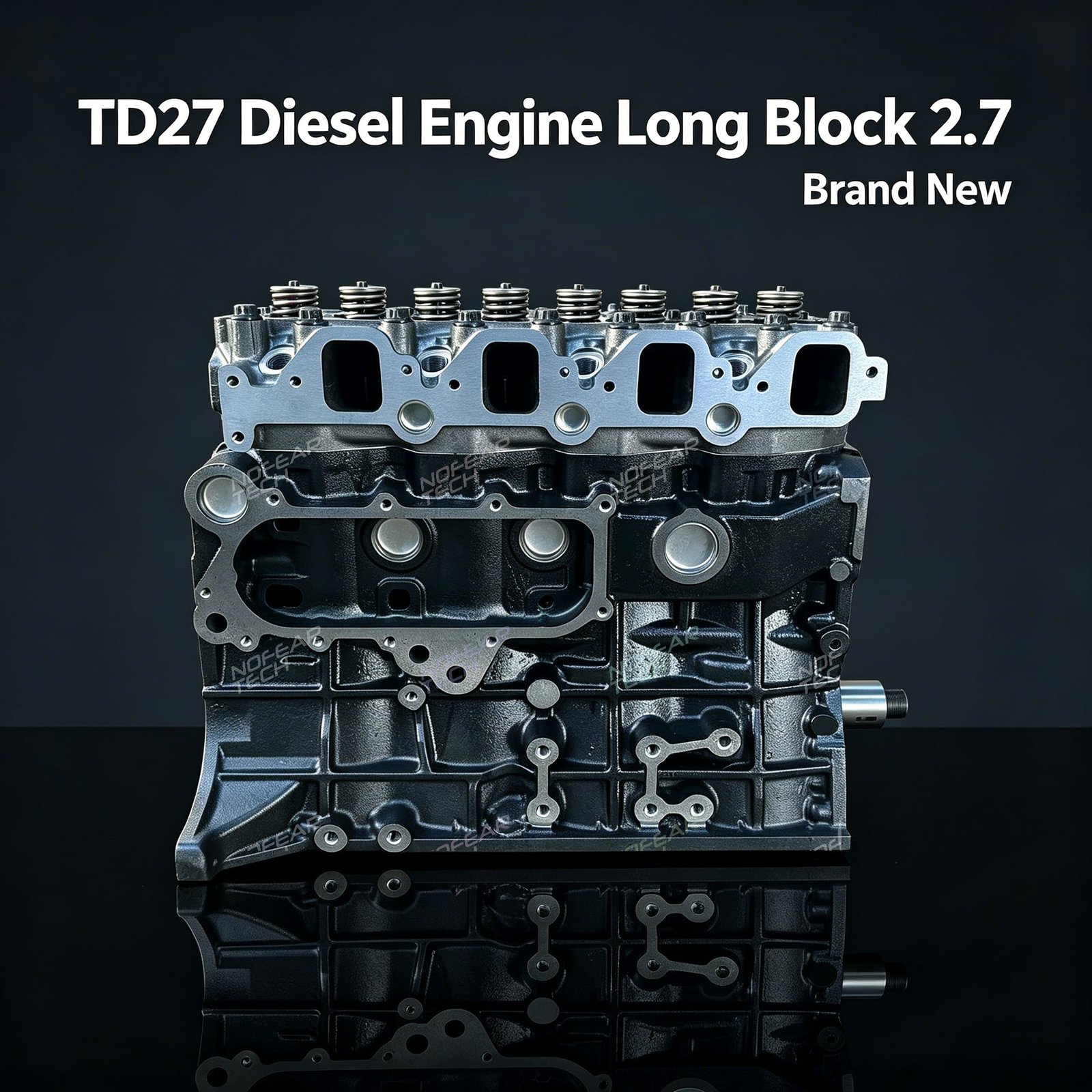 TD27 bare engine front view – Nissan 2.7L diesel head and block